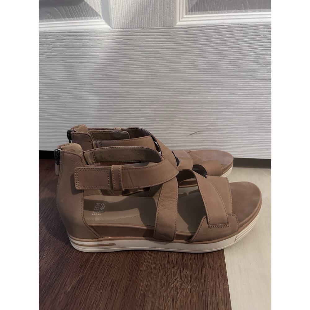 Eileen Fisher Womens Tan Nubuck Platform Sandals With Crisscross Straps Size 9 - Picture 5 of 8